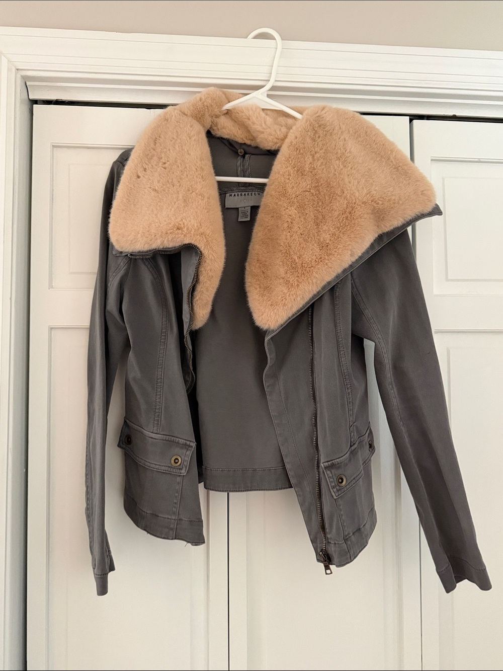 MARRAKECH Gray Jacket with Removable Tan Faux Fur Collar